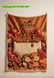 Hermès Inspired Fruit & Handbag Flannel Throw Blanket IMG_5328